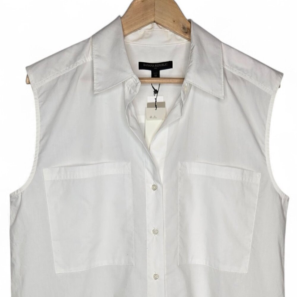 Banana Republic Factory White Sleeveless Button-Down Tunic Shirt Dress - Picture 2 of 9